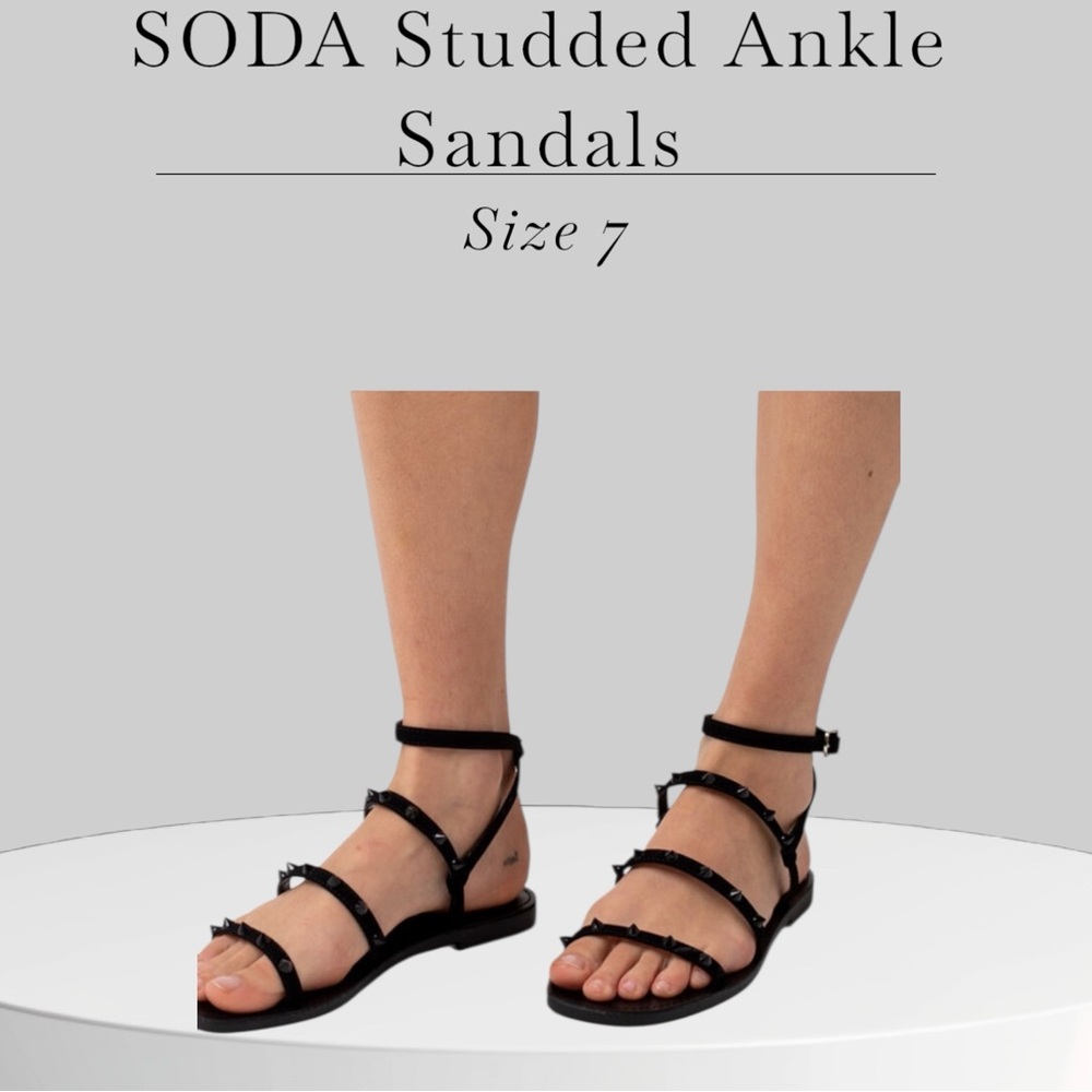 SODA Studded Ankle Strap Womens Black Sandals